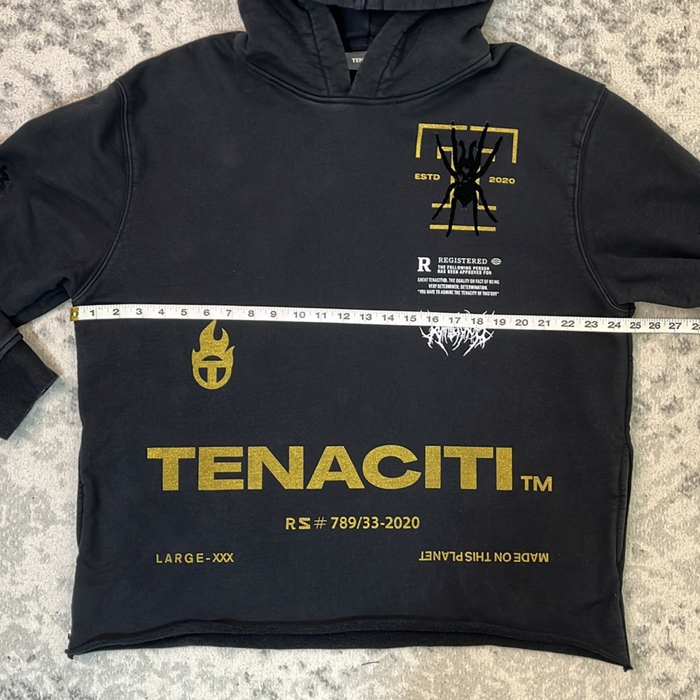 TENACITI Spider Black Hoodie 100% COTTON METALLIC GOLD VELVET SPIDER MENS SZ LG - Picture 12 of 16